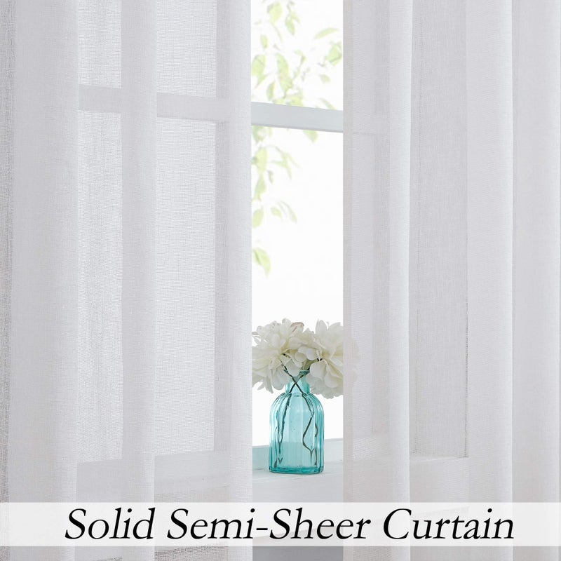 Central Park White Sheer Window Curtain Panels Linen Texture Solid Window Treatment Sets Drape Pairs Rod Pocket Curtains for Living and Bedroom Rustic Farmhouse 84 inches Long, 2 Panels - Image 2